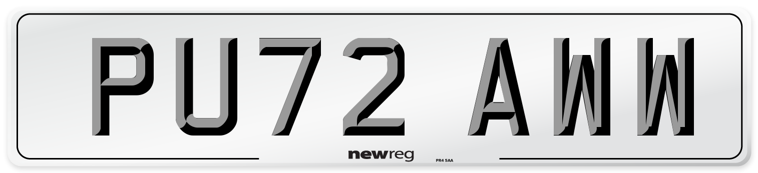 PU72 AWW Front Number Plate