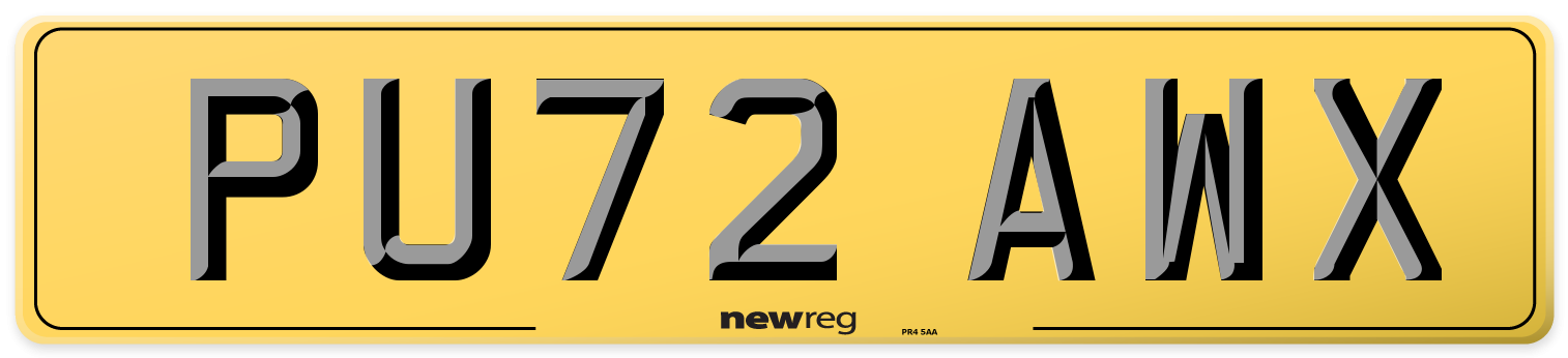 PU72 AWX Rear Number Plate