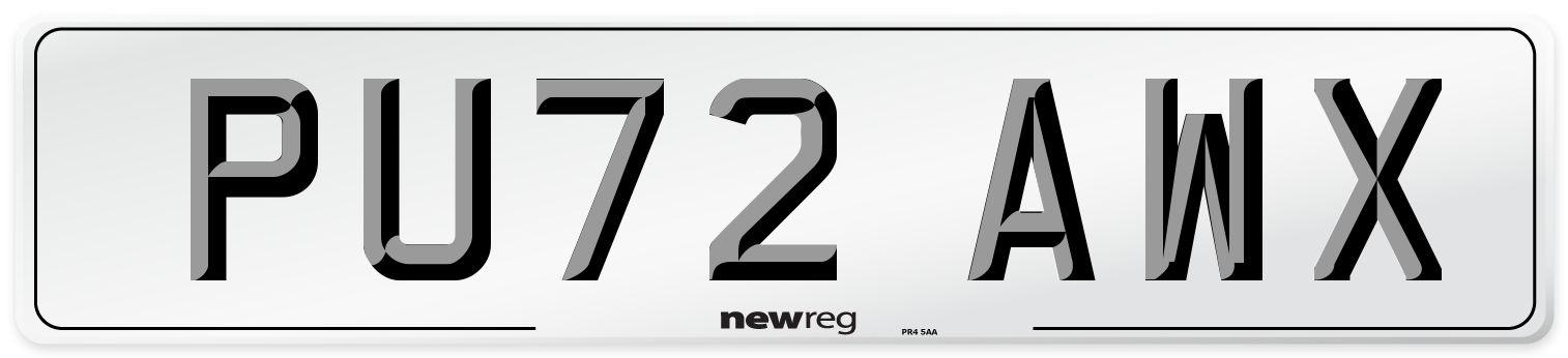 PU72 AWX Front Number Plate