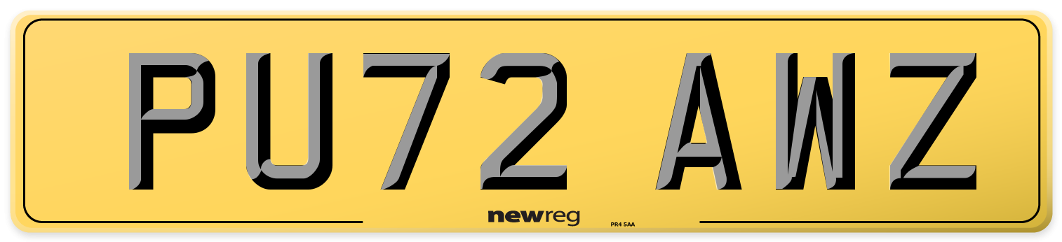 PU72 AWZ Rear Number Plate