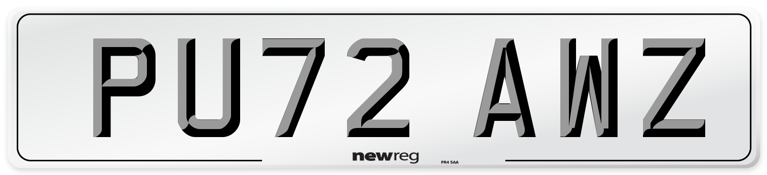 PU72 AWZ Front Number Plate