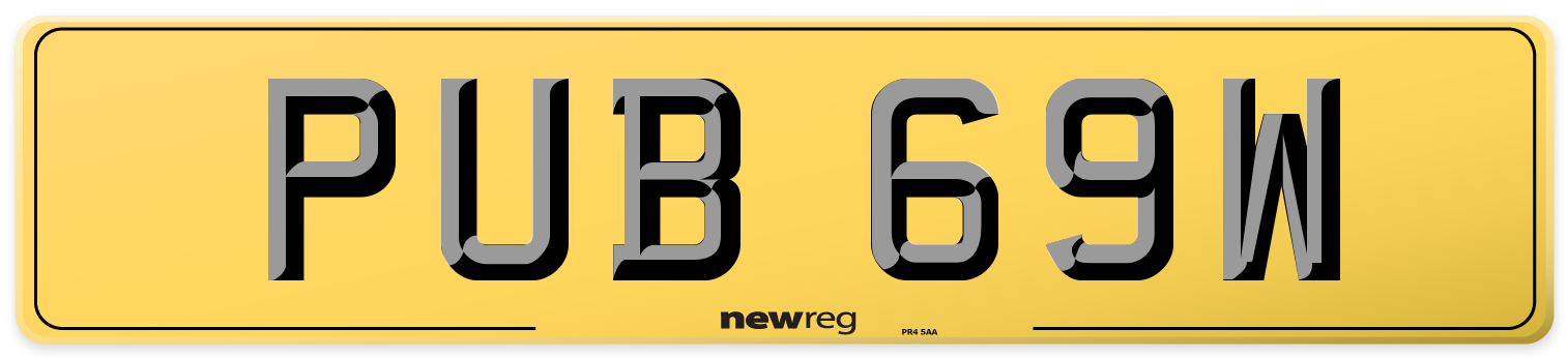 PUB 69W Rear Number Plate