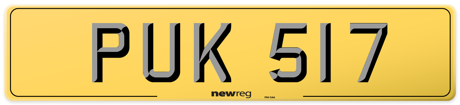 PUK 517 Rear Number Plate