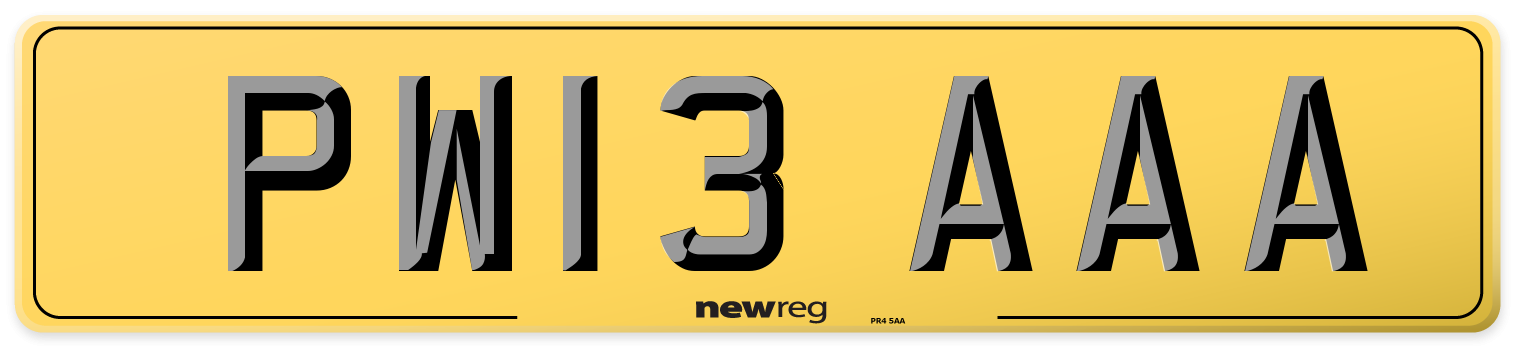 PW13 AAA Rear Number Plate