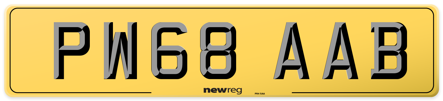 PW68 AAB Rear Number Plate