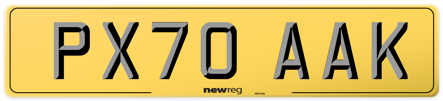 PX70 AAK Rear Number Plate