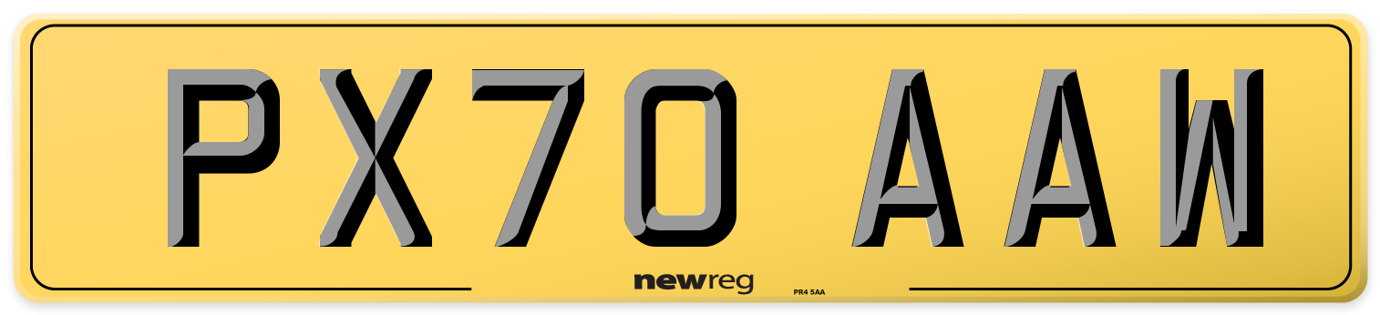 PX70 AAW Rear Number Plate