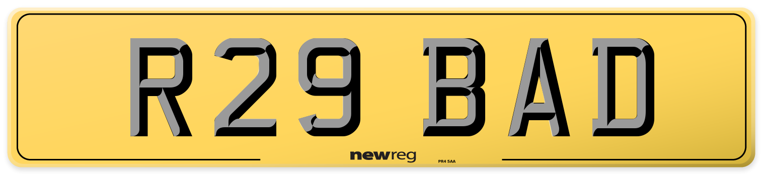 R29 BAD Rear Number Plate