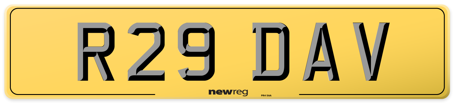 R29 DAV Rear Number Plate