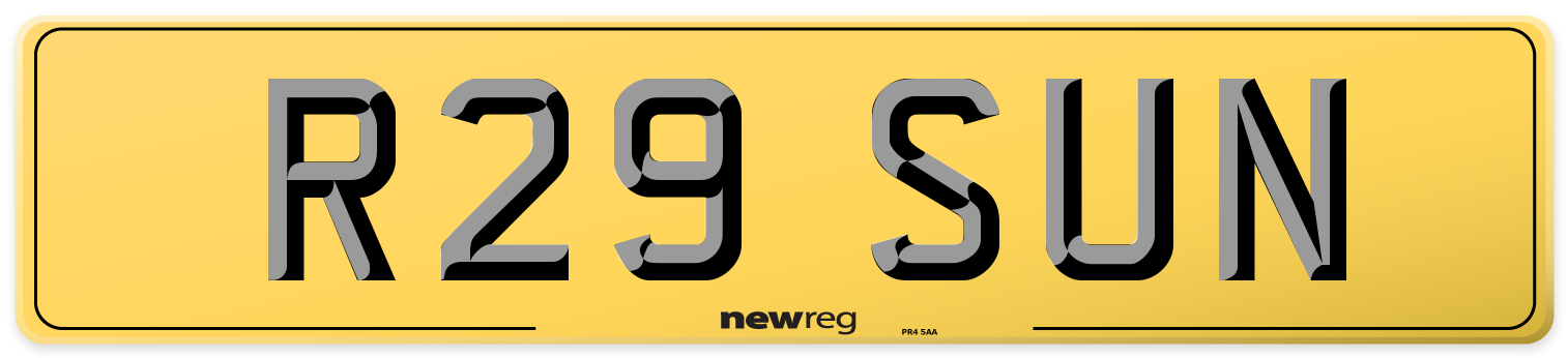 R29 SUN Rear Number Plate