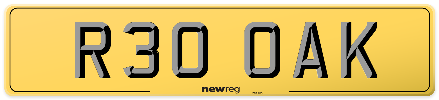 R30 OAK Rear Number Plate