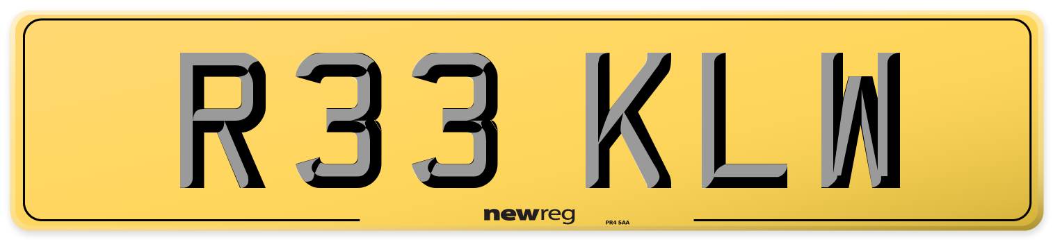 R33 KLW Rear Number Plate