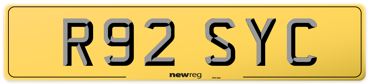 R92 SYC Rear Number Plate