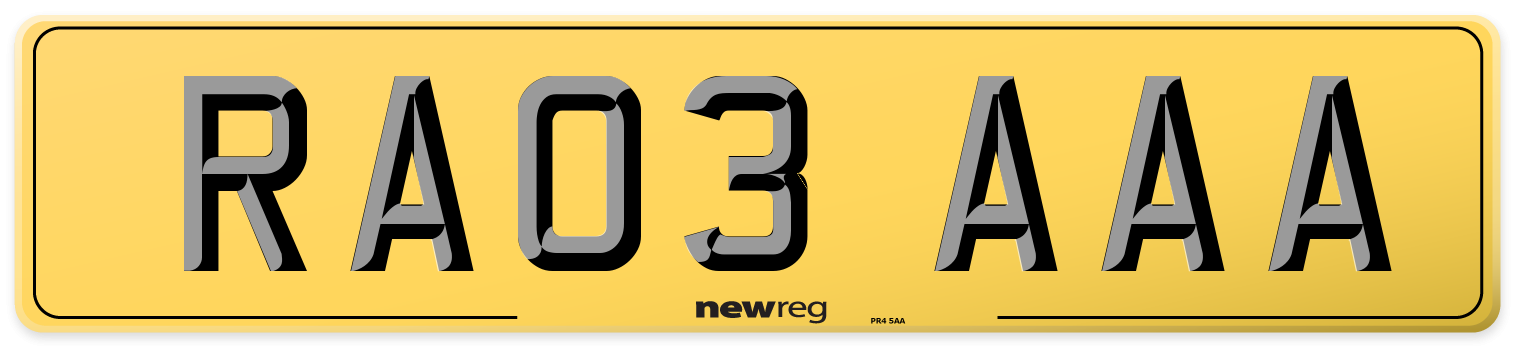 RA03 AAA Rear Number Plate