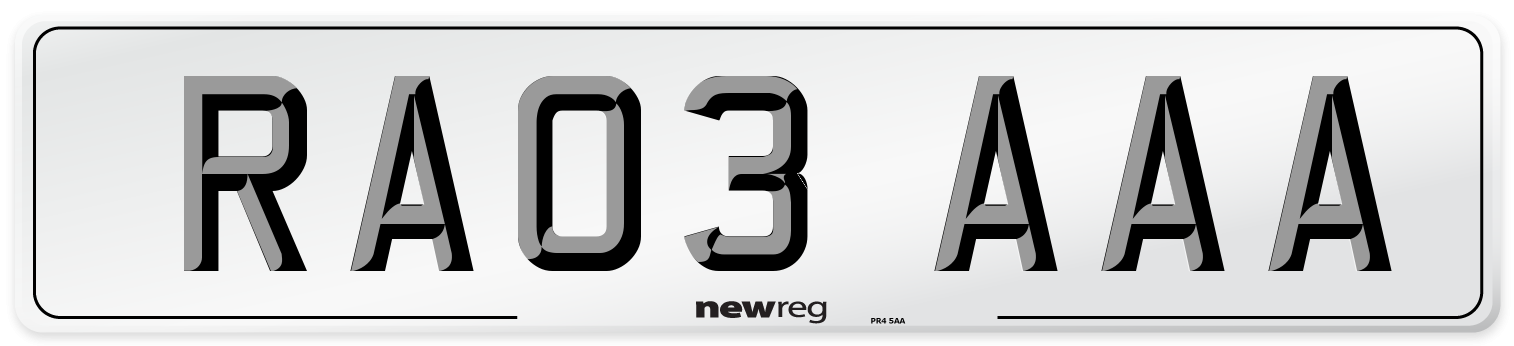 RA03 AAA Front Number Plate