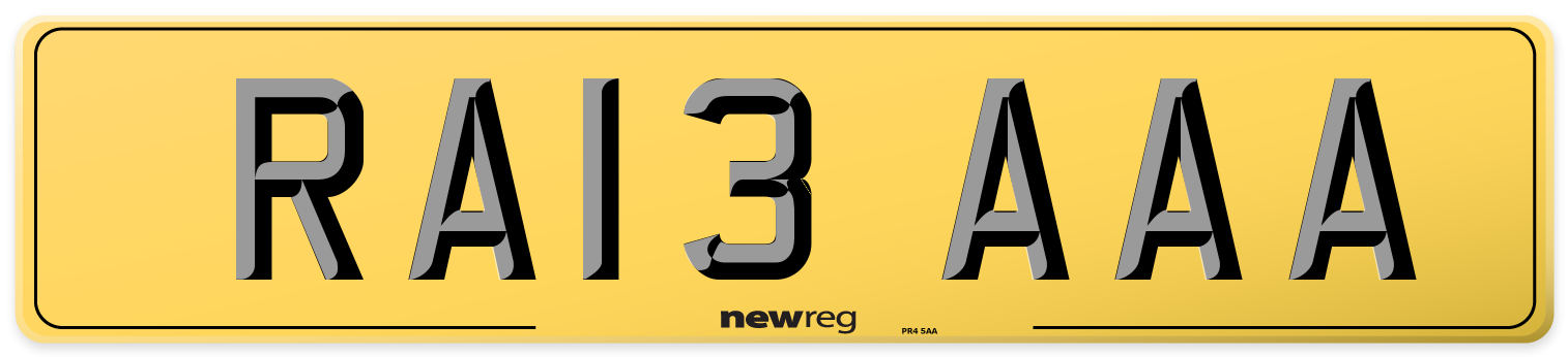 RA13 AAA Rear Number Plate