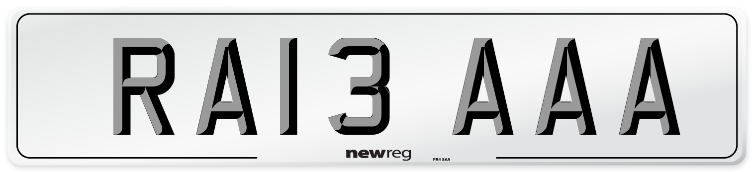 RA13 AAA Front Number Plate