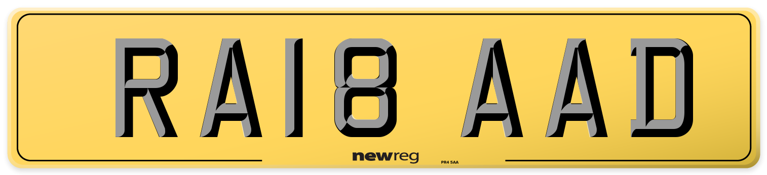RA18 AAD Rear Number Plate