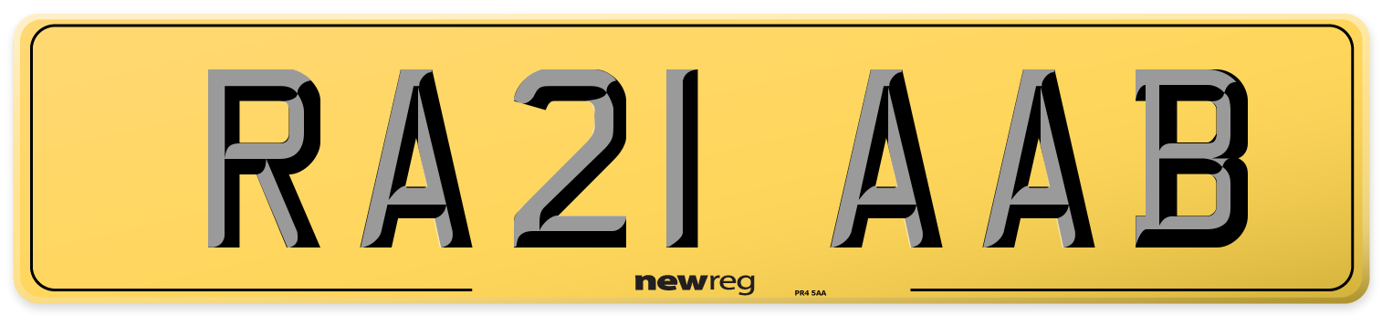 RA21 AAB Rear Number Plate