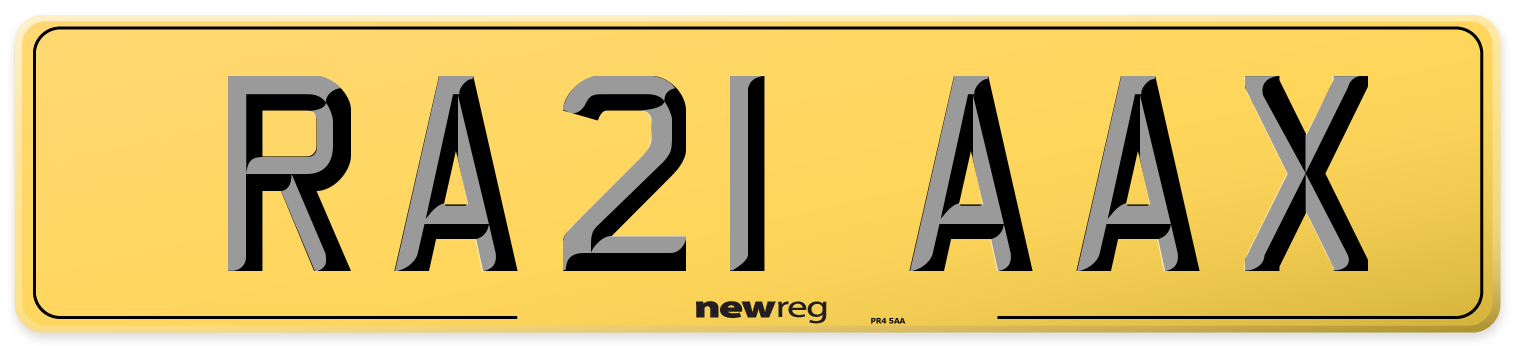RA21 AAX Rear Number Plate