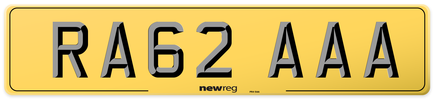 RA62 AAA Rear Number Plate