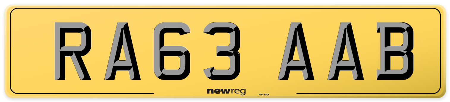 RA63 AAB Rear Number Plate