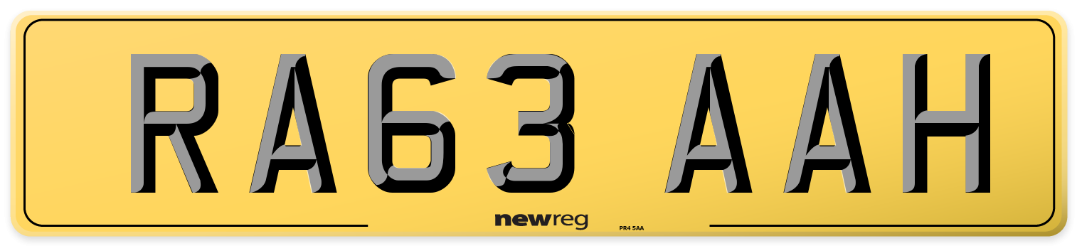 RA63 AAH Rear Number Plate