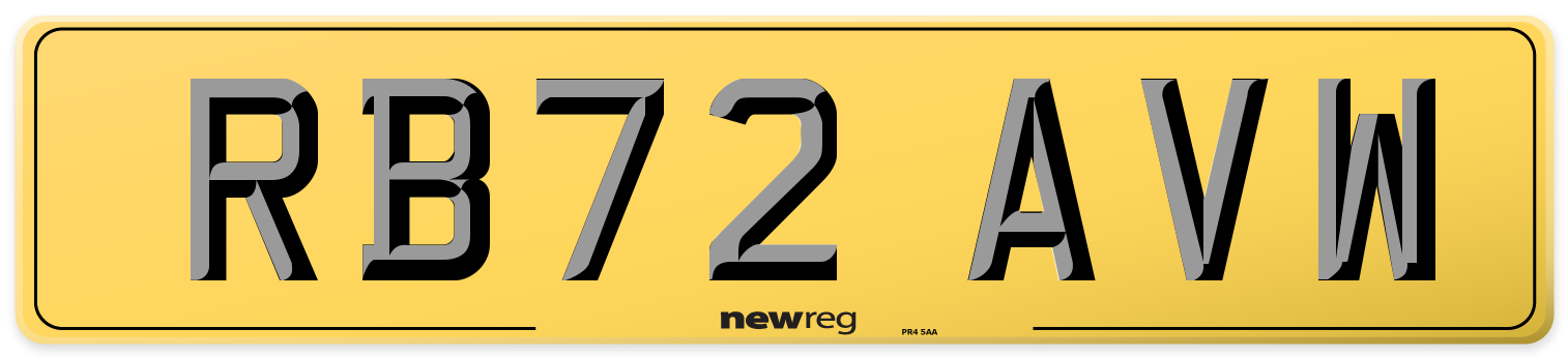 RB72 AVW Rear Number Plate