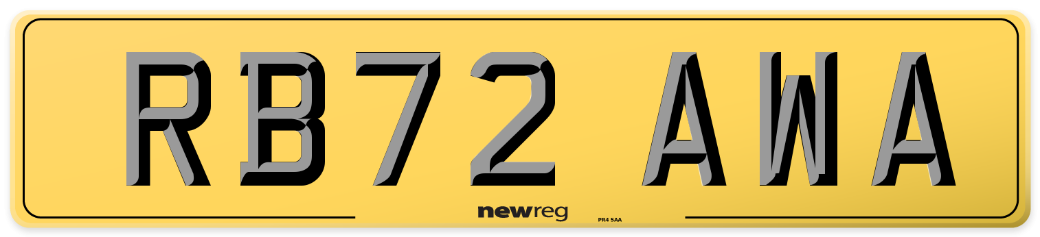 RB72 AWA Rear Number Plate