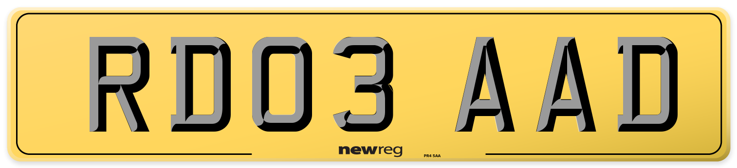 RD03 AAD Rear Number Plate