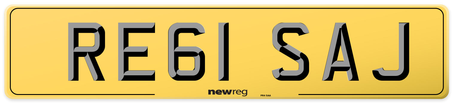 RE61 SAJ Rear Number Plate