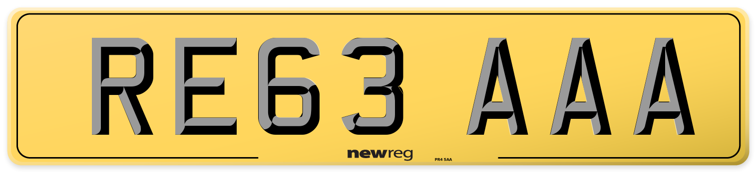 RE63 AAA Rear Number Plate