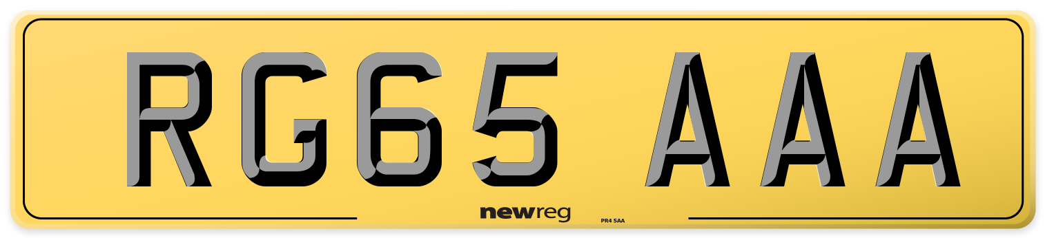 RG65 AAA Rear Number Plate