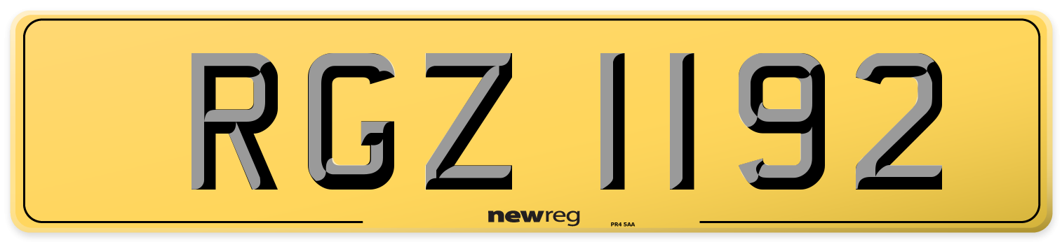 RGZ 1192 Rear Number Plate