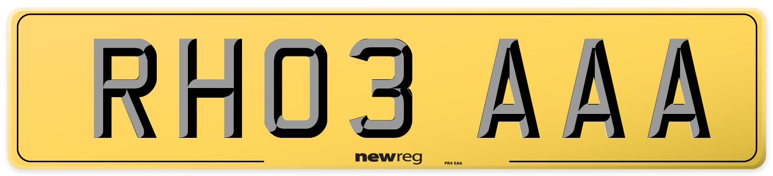 RH03 AAA Rear Number Plate