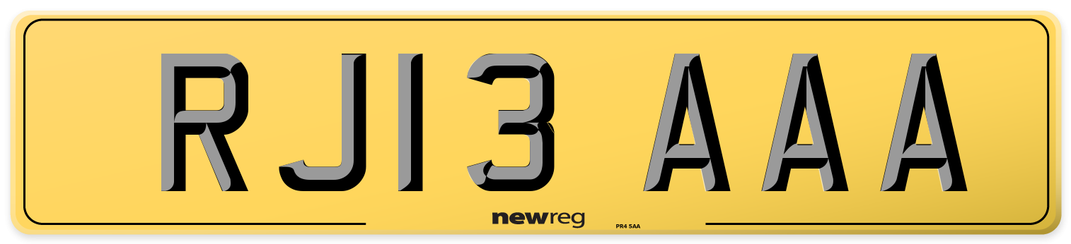 RJ13 AAA Rear Number Plate