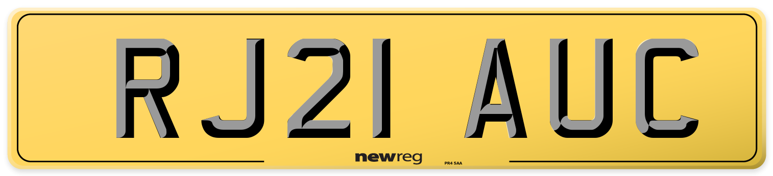 RJ21 AUC Rear Number Plate