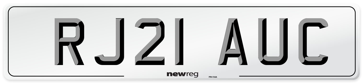 RJ21 AUC Front Number Plate