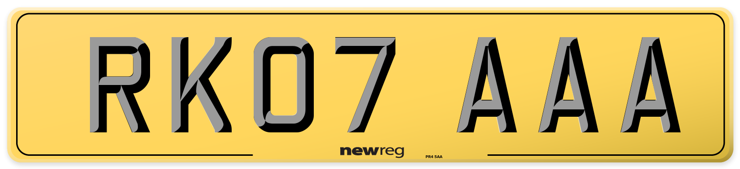 RK07 AAA Rear Number Plate