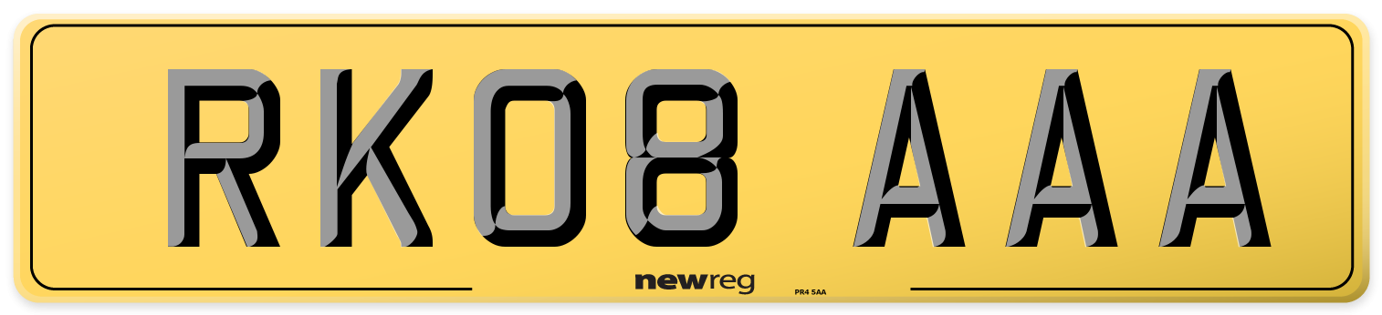 RK08 AAA Rear Number Plate