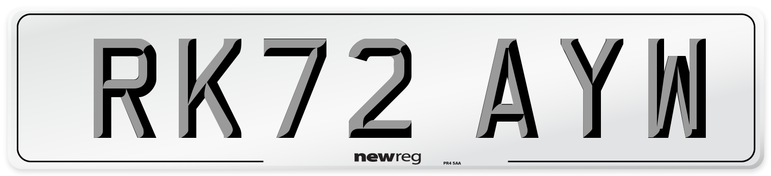 RK72 AYW Front Number Plate