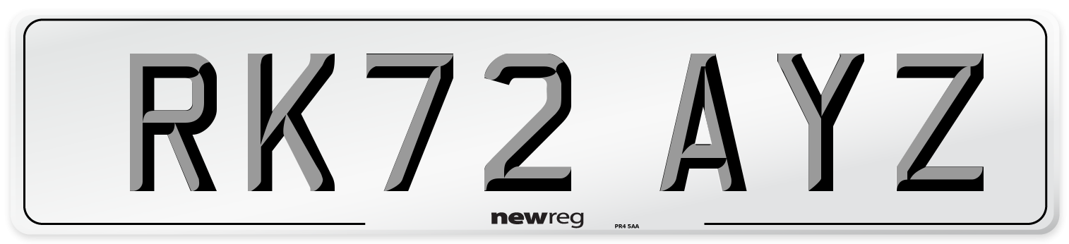 RK72 AYZ Front Number Plate