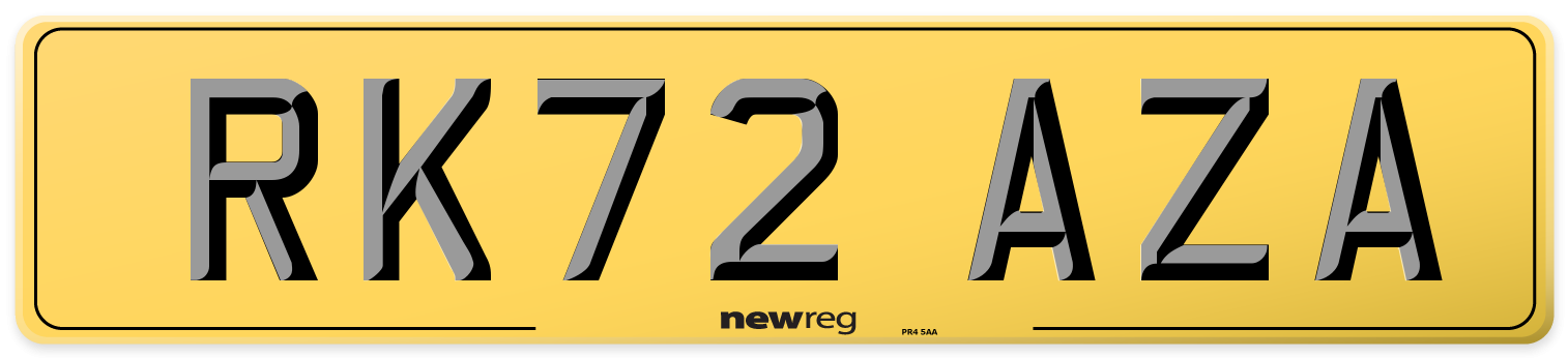 RK72 AZA Rear Number Plate