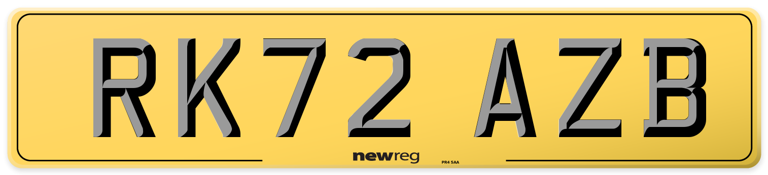 RK72 AZB Rear Number Plate