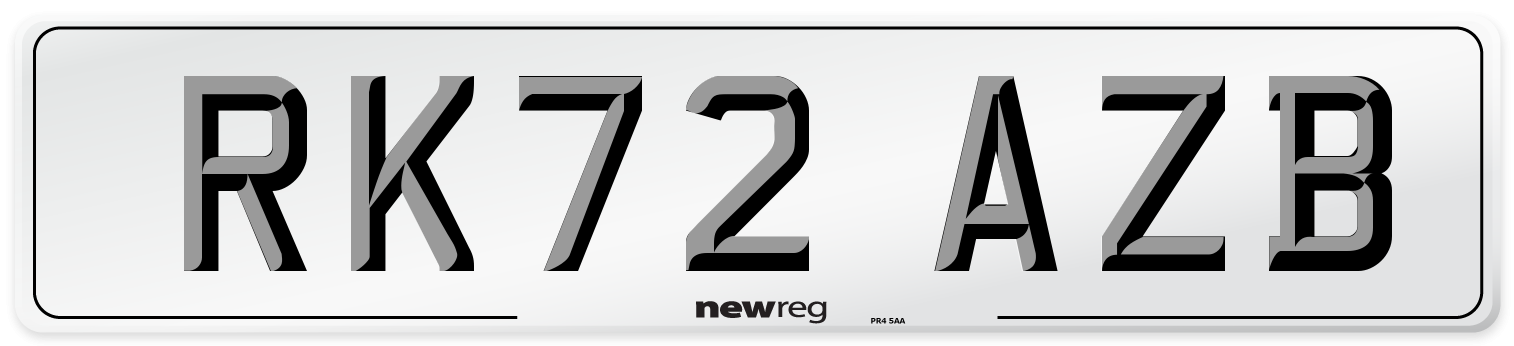 RK72 AZB Front Number Plate