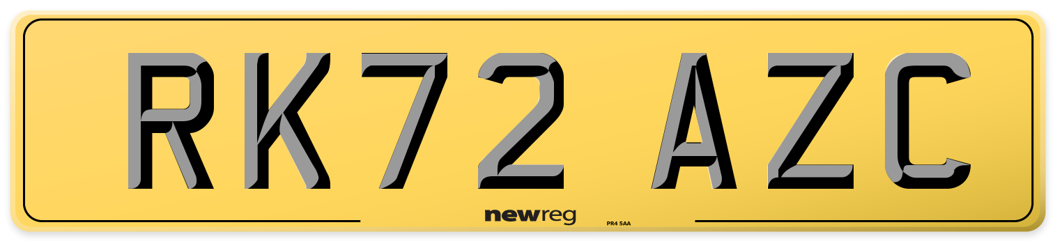 RK72 AZC Rear Number Plate
