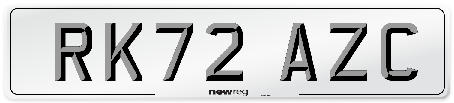 RK72 AZC Front Number Plate