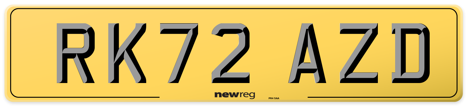 RK72 AZD Rear Number Plate