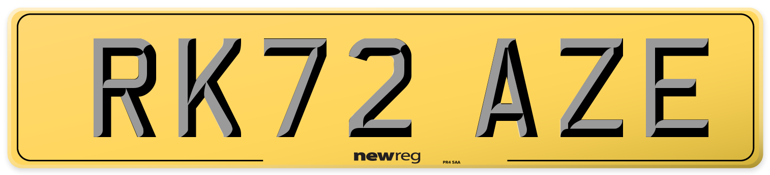 RK72 AZE Rear Number Plate