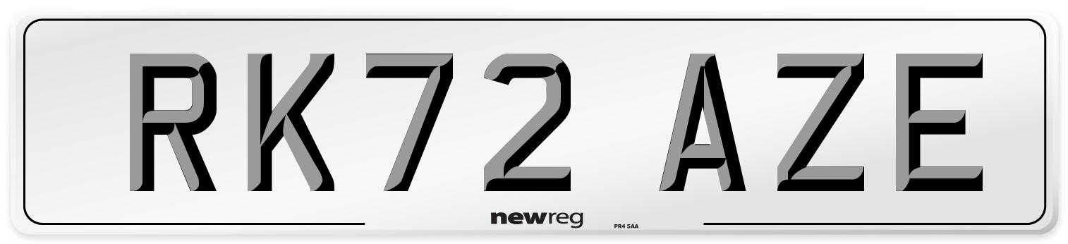 RK72 AZE Front Number Plate